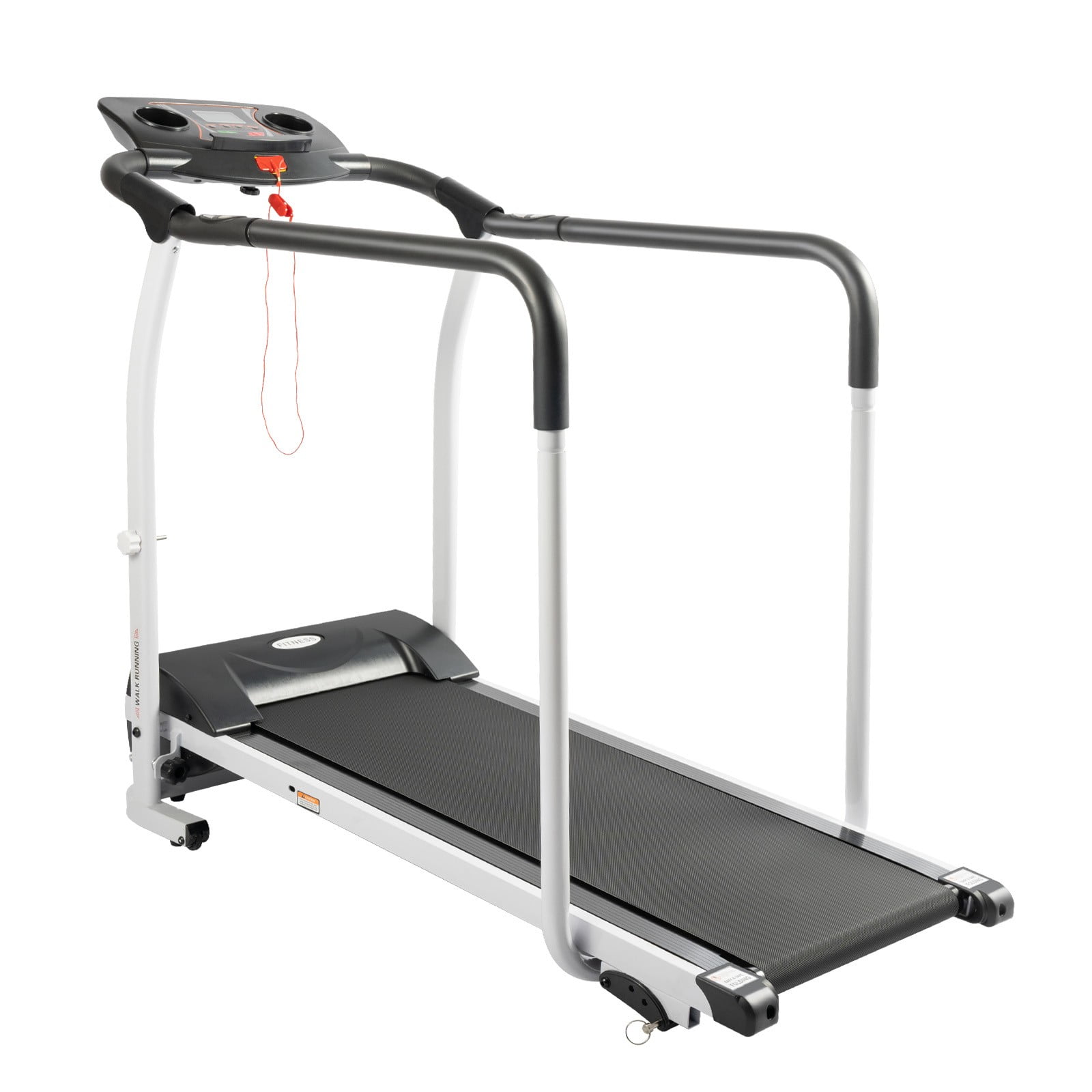 ToppiJoy Adjustable Walking Treadmill with Long Handrails & Heart Rate Sensor, Foldable Recovery Machine Hold up 220lbs with LCD Display Cup Holder & Safety Lock for Home