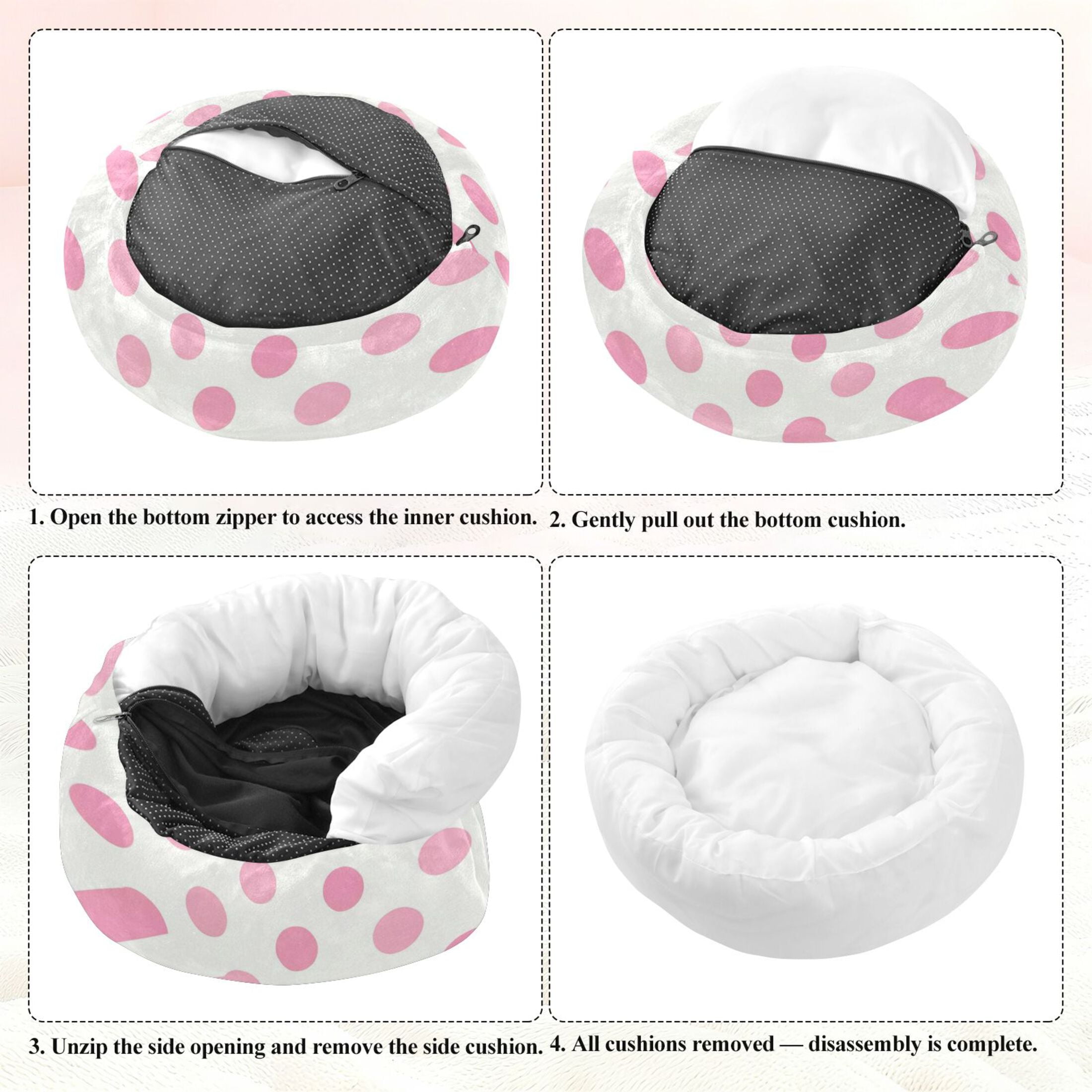 Iauyy Pet Couch Donut Cat Bed for Indoor Cats/Small Dogs Washable & Machine with Non-slip Bottom Calming Cat Furniture, Elegance Of The Polka Dots (S)