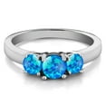 thumbnail image 3 of Gem Stone King 925 Sterling Silver Blue Simulated Opal 3-Stone Engagement Ring for Women (1.00 Cttw, Round Cabochon, Size 6), 3 of 6