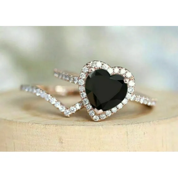 RKC 2Ct Heart Lab Created Diamond Bridal set Engagement Ring 14K Rose Gold Plated