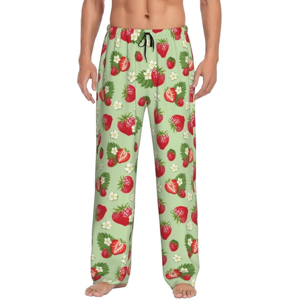 Balery Strawberry Floral Pantalones de pijama para hombre, pijama ultraligero, pantalón de descanso-Small