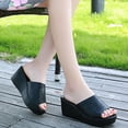 thumbnail image 2 of JeashCHAT Sandals for Women, Slide Sandals Wedge Heel Slippers Increase Hollow Open Toe Casual Women's Slippers (Black), 2 of 2