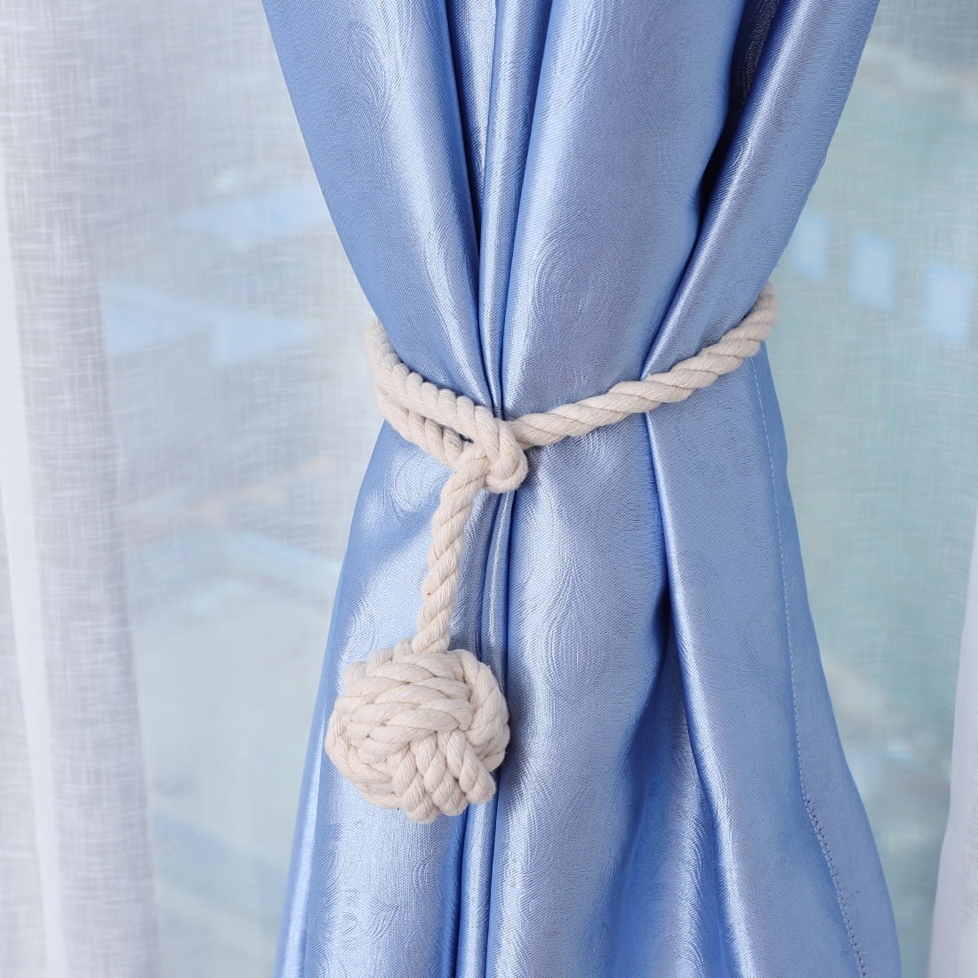 Unique Bargains Curtain Tiebacks Decorative Rope Holdback Holder Beige 24"