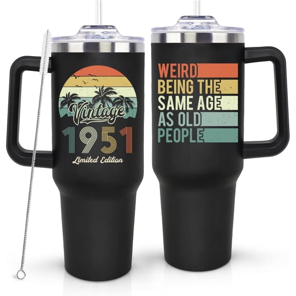 75th Birthday Gifts for Men Women, Vintage 1951 75th Birthday Decorations for Him Her, Turning 75 Year Old Gifts Ideas for Man, Woman, Mom, Dad, Wife, Husband - 40 Oz Tumbler Cup