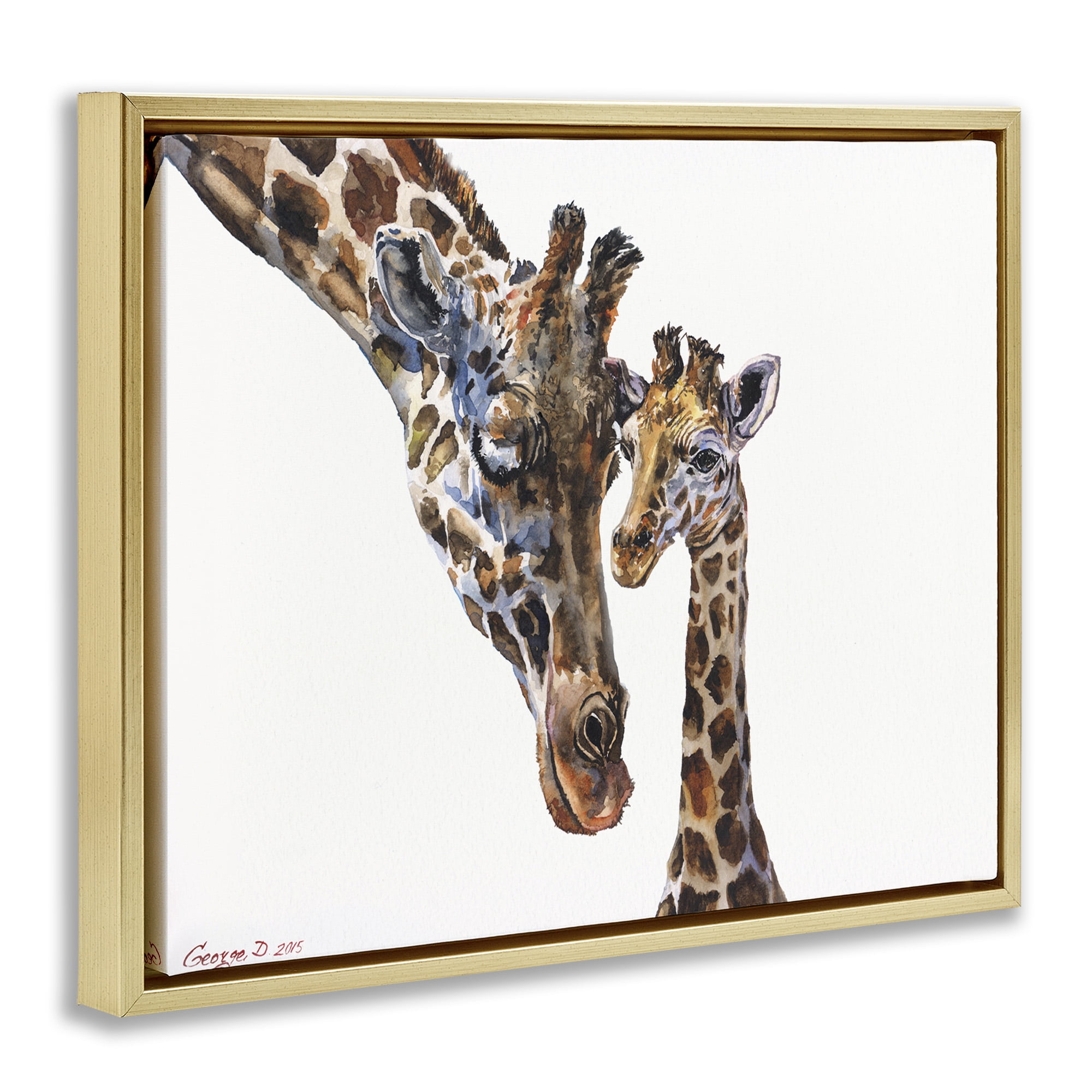 Stupell Industries Baby Giraffe Animal Watercolor Animals & Insects Painting Gold Floater Framed Canvas Art Print Wall Art, 31 x 25