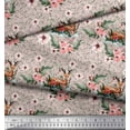 thumbnail image 2 of Soimoi Pink Cotton Voile Fabric Deer & Magnolia Floral Print Fabric by the Yard 42 Inch Wide, 2 of 3
