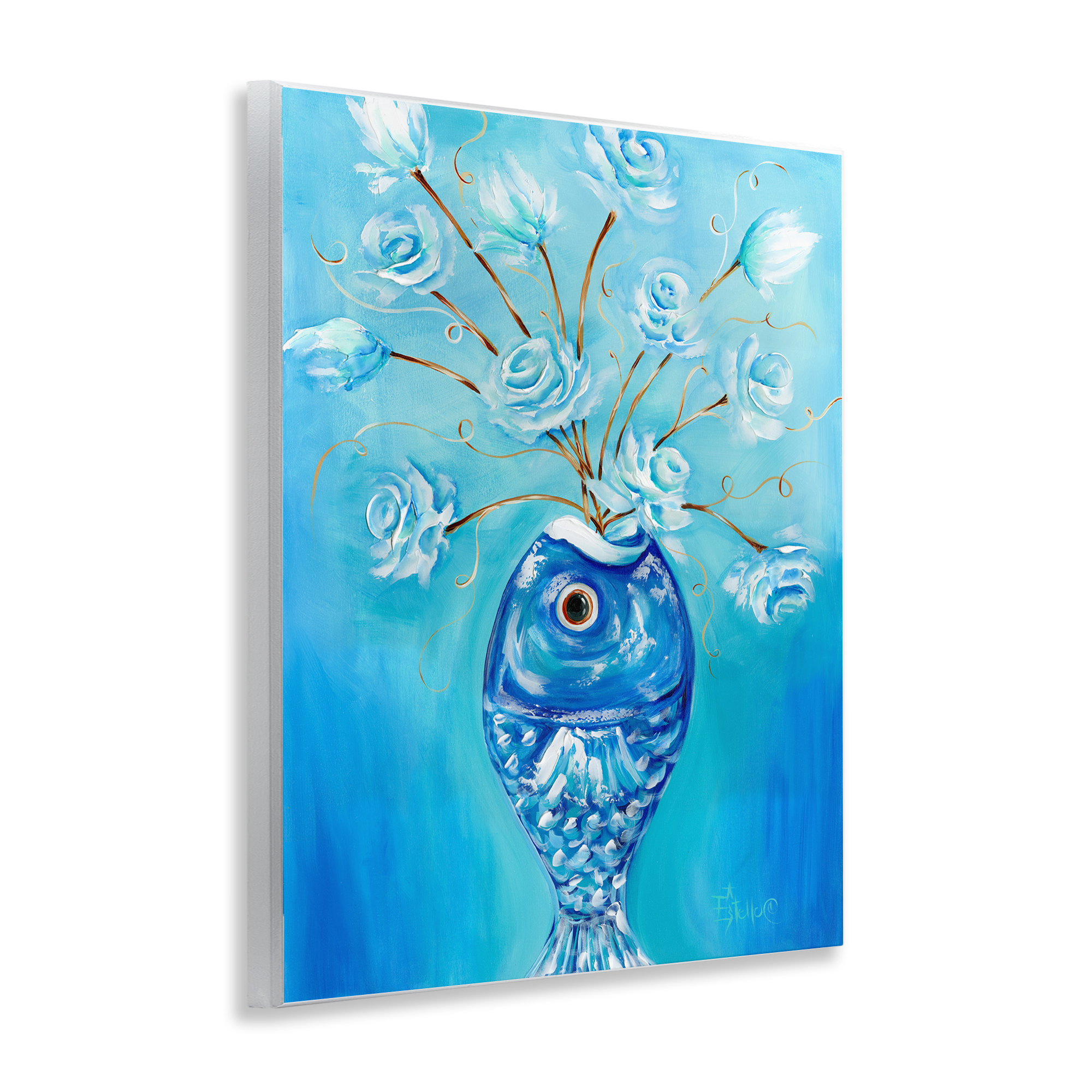 Stupell Industries Fish Vase Bouquet Botanical & Floral Painting Unframed Art Print Wall Art, 11 x 14