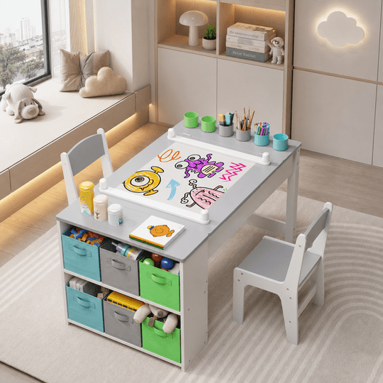 Gymax Kids Desk & Chair Set w/Chair Hutch 3-Layer Side Shelf