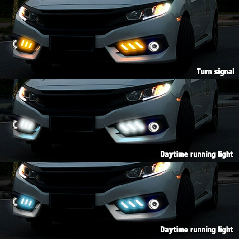 Xotic Tech for Honda Civic 2016 2017 LED Daytime Running DRL Turn Signal Light Headlight Kit Fog Light Bezels Switchback Dual Color Amber White