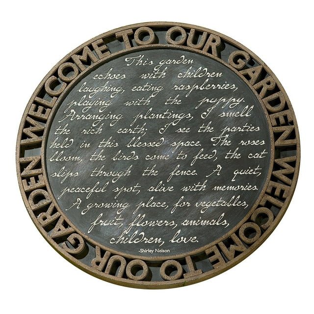 Grasslands Road Estate "Welcome to Our Garden" Script Motif Stepping Stone Plaque with Metal Stand