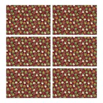 Red Christmas Ornament Pattern Summer Placemats Table Placemats Set Of 6-Linen Kitchen Washable Placemats Table Mats 11.8"x17.7" Non-Slip Heat Resistant