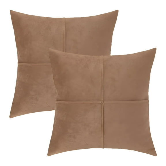 LAMIRO Pack of 2 18 X 18" leather throw pillows,hand sewn faux leather decorative throw pillow cases,sofa bed living Room Garden home decor-Yellowish brown