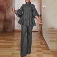 thumbnail image 1 of Traje de dos piezas Wancir para mujer, nuevo, de mezclilla de color liso, con cuello alto, abotonado, recto, manga larga, cuello redondo, top/camisa, 1 of 6