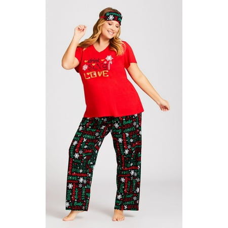 

Avenue Women s Plus Size Sing Short Sleeved 3 Piece Sleep Set