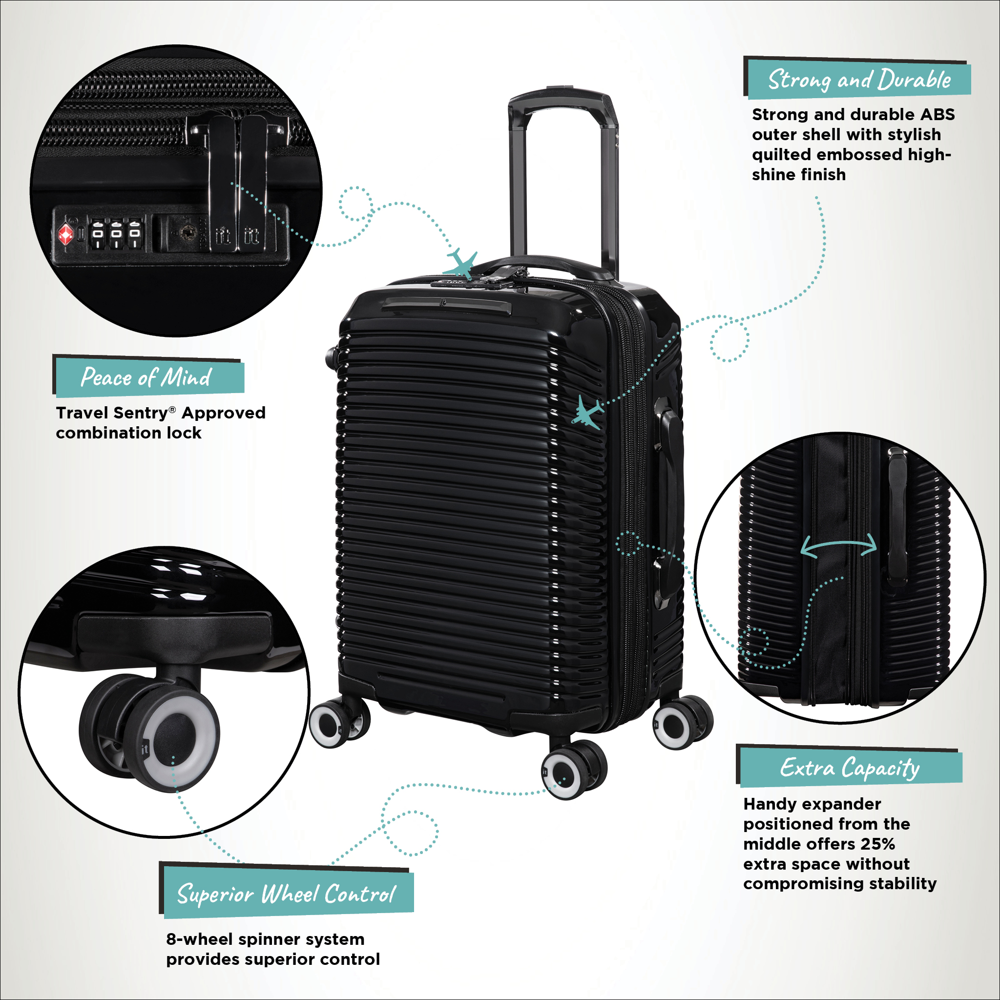 it luggage Traversed 21" Hardside Carry-On 8 Wheel Expandable Luggage Suitcase Spinner, Black