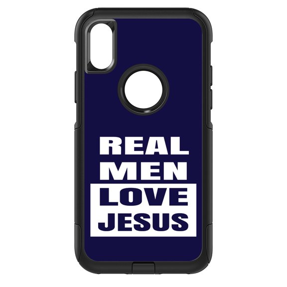 DistinctInk Custom SKIN / DECAL compatible with OtterBox Commuter for iPhone X / XS (5.8" Screen) - Navy Real Men Love Jesus - Show Your Love of Christ