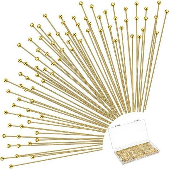 500 Pcs 2 Inch 50 mm Brass Head Ball Pins Eye pins for Jewelry Making Craft Earring Bracelet Jewelry Making Accessories Supplies (Gold)