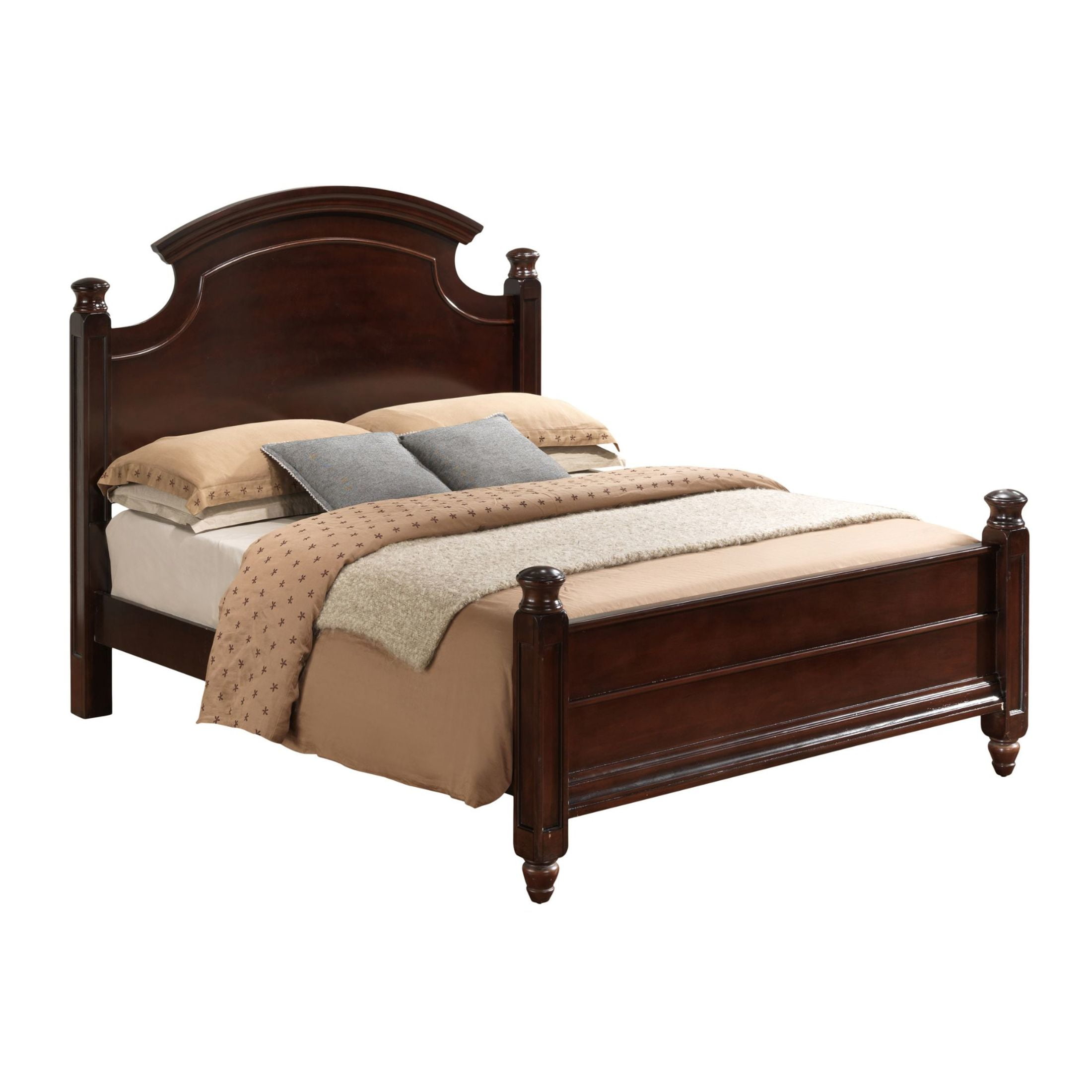 Noble House Traditional Queen Bed with 4-Post Design, Wood Frame, Cappuccino Finish
