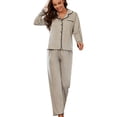 thumbnail image 2 of ebukurty Women's Pajama Set Grey Doll Collar Long Sleeve with Pockets Soft Sleepwear, 2 of 8