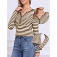 thumbnail image 2 of DARING DIVA Women's Long Sleeve Casual V Neck Knitted Striped Top XS Brown, 2 of 6