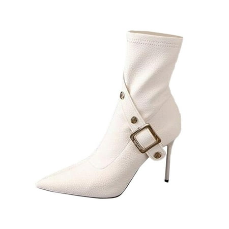 

Fsqjgq Womens Boots Cowboy Women Ankle Boots Autumn and Winter Pointed Toe Stiletto Solid Color Fashion Simple Side Zipper Womens Patriotic Boots White 40