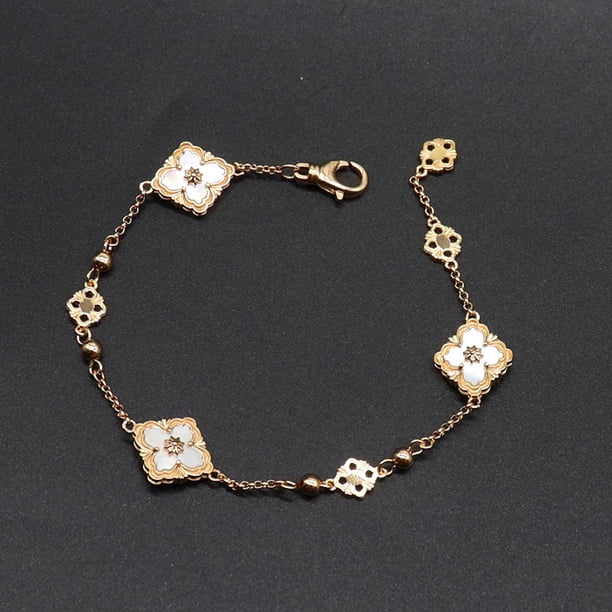 Pulsera de oro de 18 quilates con trébol de cuatro hojas y tres flores, joyería vintage para niñas
