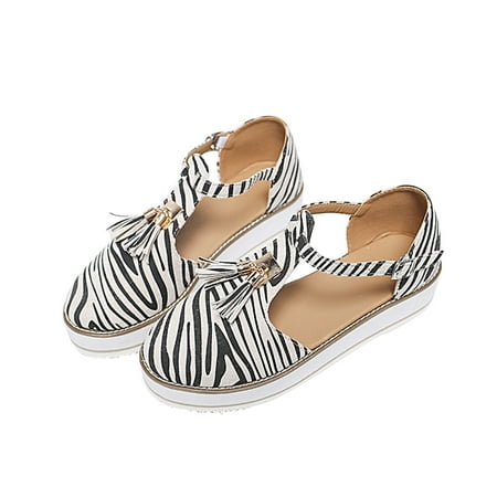 

ClodeEU Women S Tassel Round toe Flats Platform Buckle Strap Casual Beach Shoes