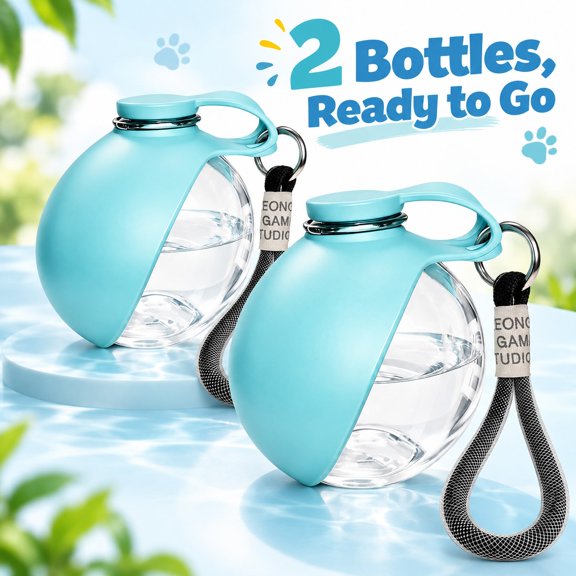 9.6oz 2-in-1 Portable Dog Water Bottle Clear Plastic Leak Proof Puppy Water Dispenser with Cleaning Brush for Pets Travel Walking Outdoor Activities,2 Pack