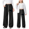 thumbnail image 2 of XEGLSBU Girls Sweatpants Size 6-8 Girl's Baggy Sweatpants Lightweight Straight Leg Athletic Pants with Pockets Black2 Size 8-9 Years, 2 of 9