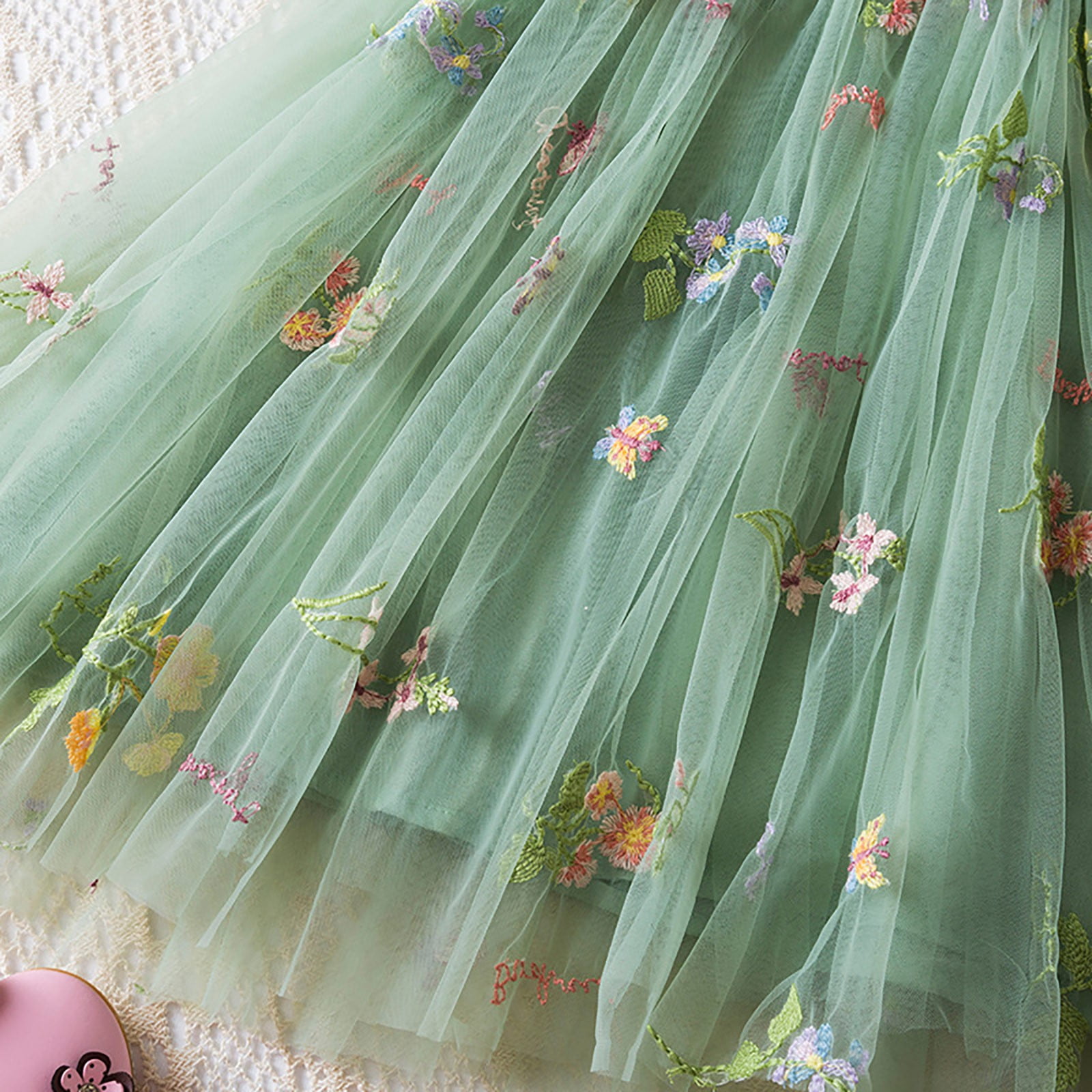 Pandaie Baby Girl Tulle Dress Flower Butterfly Wing Embroidery Sleeveless Romper Mesh Tutu Skirt Toddler Princess Birthday Party Dresses 4-5 Years Green