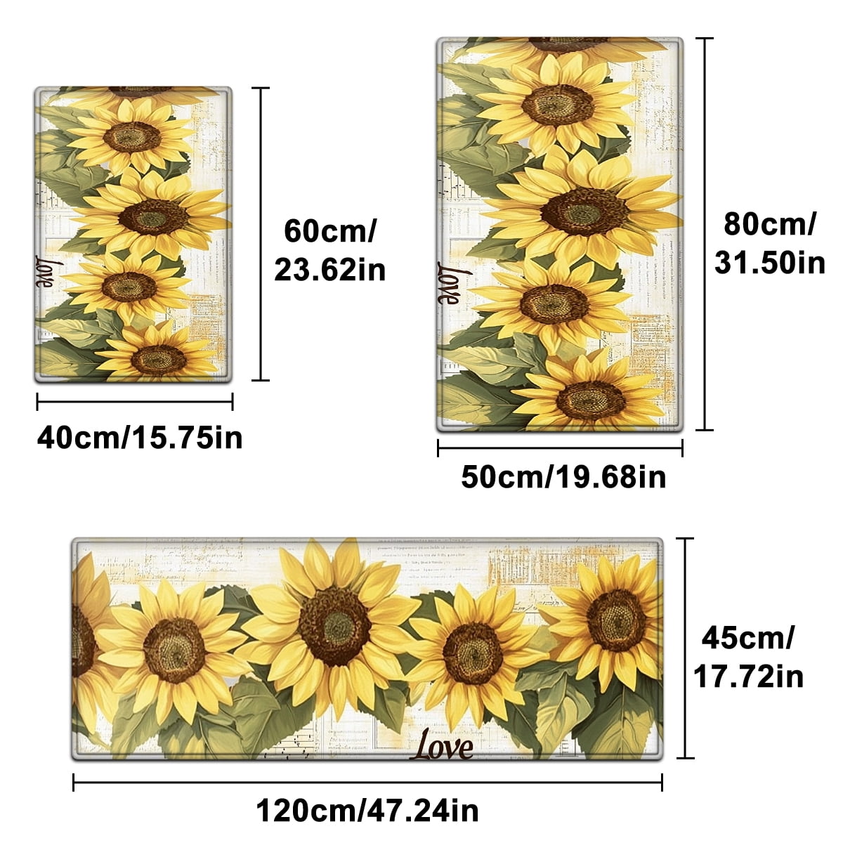 YIMEIS Sunflowers are in full bloom 3Pcs Kitchen Mat Set, Flannel Non-Slip Machine Washable Rugs for Kitchen Floor & Sink Area