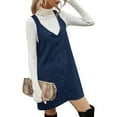 thumbnail image 6 of Autumn Winter Women V Neck Corduroy Overall Dress Casual Loose Mini Dress, 6 of 6