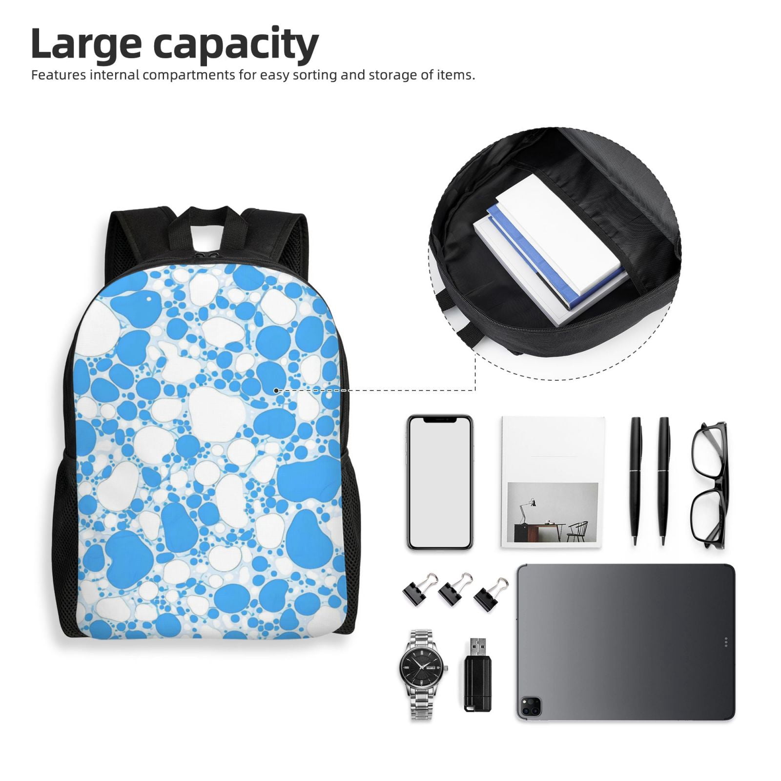 Single Side Full Backpack 16.1×11.8×4.5in Large Capacity Breathable Shoulder Belt Leisure Simple And Strong Bearing Capacity Milk Cow Skin Print Style Powderblue_4