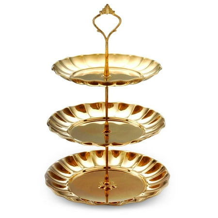 

3-tier Round Golden Stainless Steel Fruit Dessert Cupcake Stand Tea Party Serving Platter
