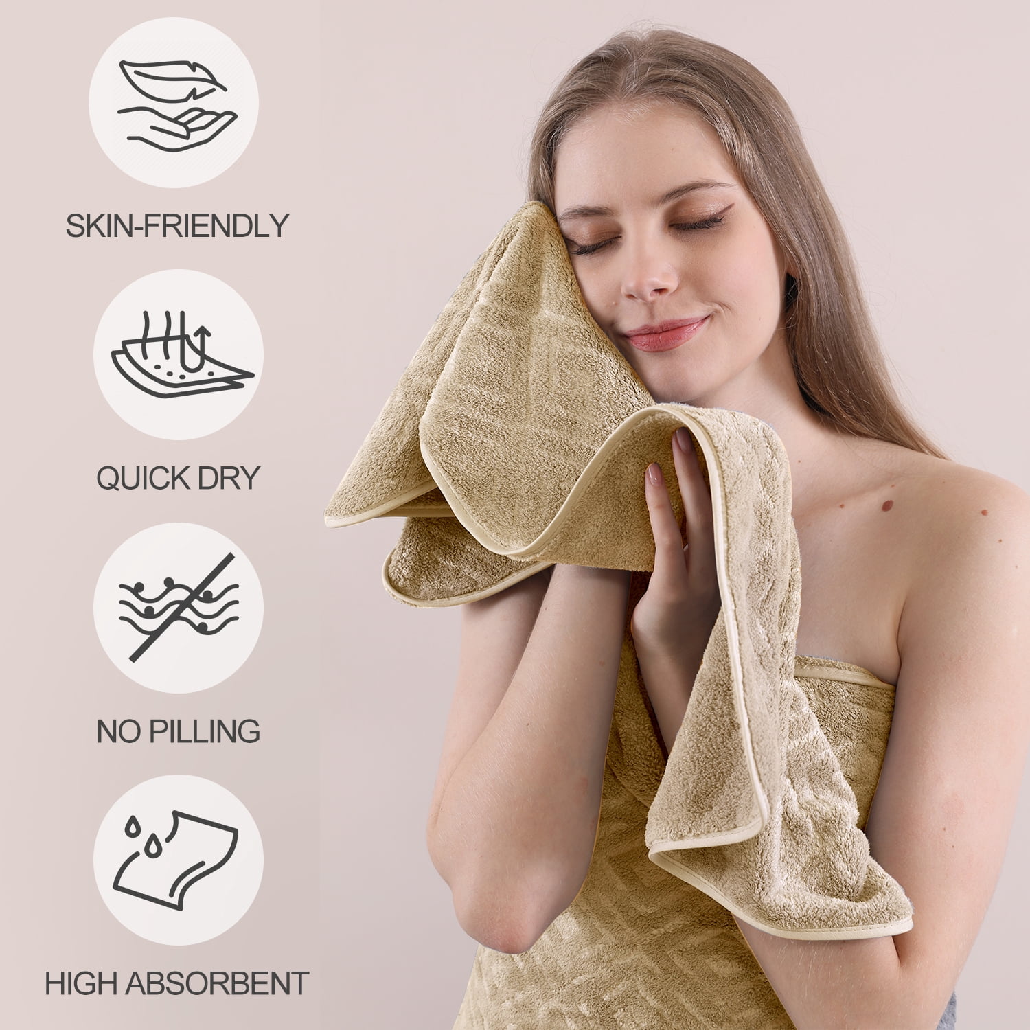 12 Piece Family Towels Set for Bathroom, Quick Drying, High Absorbent Ultra Soft Towel Sheet, Includes 4 Bath Towels, 4 Hand Towels, & 4 Washcloths (Dark Camel)