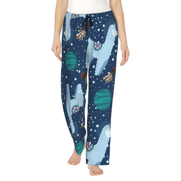 Balery Alpaca Astronaut in Space Pantalones de pijama para mujer, pijamas ultraligeros, pantalones de estar por casa-XX-Large