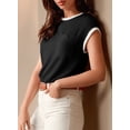 thumbnail image 6 of SHEWIN Women's T Shirts Ribbed Knit Tee Blouses Short Sleeve Crewneck Color Block Textured Trendy Summer Tops, 6 of 8