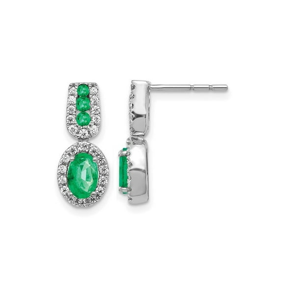9/10 carat (Ctw) Emerald Drop Earrings in 14K White Gold with Diamonds 3/10 carats (Ctw)