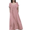 thumbnail image 1 of Leutsin Robe Décontractée Unie à Col Rond Plissé à Manches Courtes pour Femmes, 1 of 5