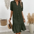 thumbnail image 4 of GUACER Mini Dress for Women Short Sleeve Button Down V Neck Collar Dress Casual Summer Ruffle Hem Loose Dresses, 4 of 6
