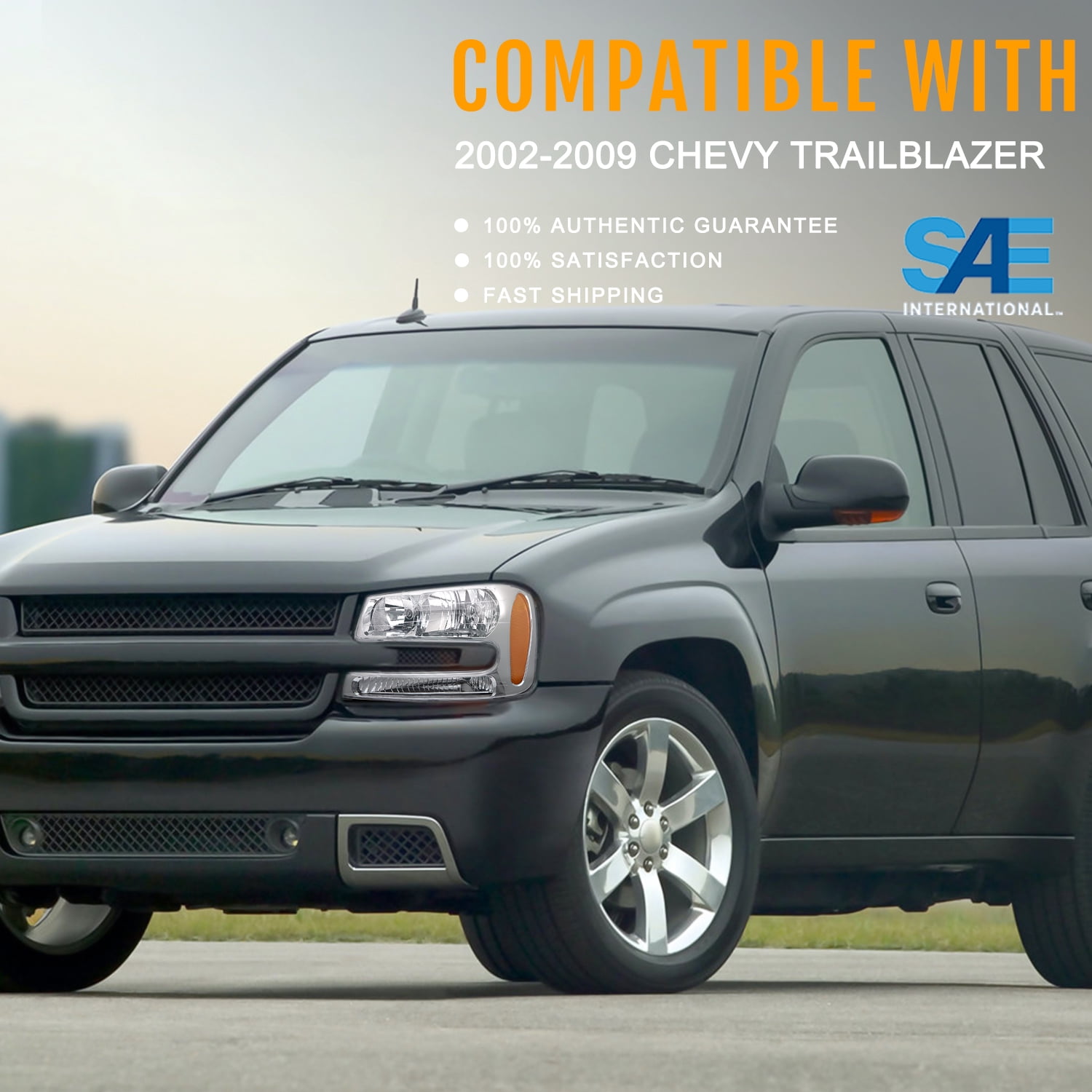 For 02-09 Chevrolet Trailblazer Chrome Housing Replacement Headlight Lamps SET