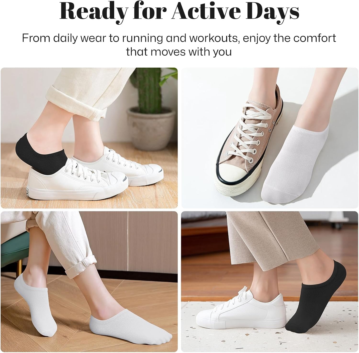 WERNIES No Show Socks Women, 4/8 Pairs Non Slip Low Cut Invisible Ankle Socks, Combed Cotton Breathable Arch Support, for Sneakers Loafers Athletic Shoes