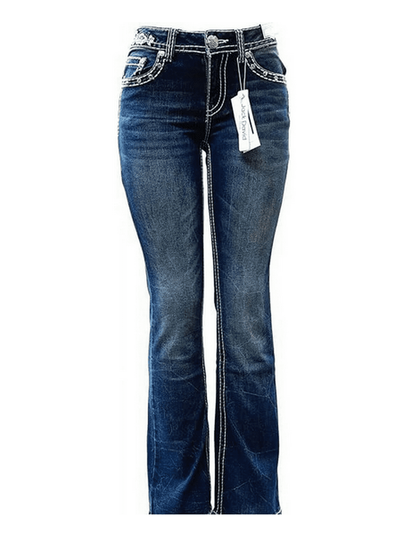 Jack David/H&Y Women's Rhinestone Bootcut Stretchy Denim