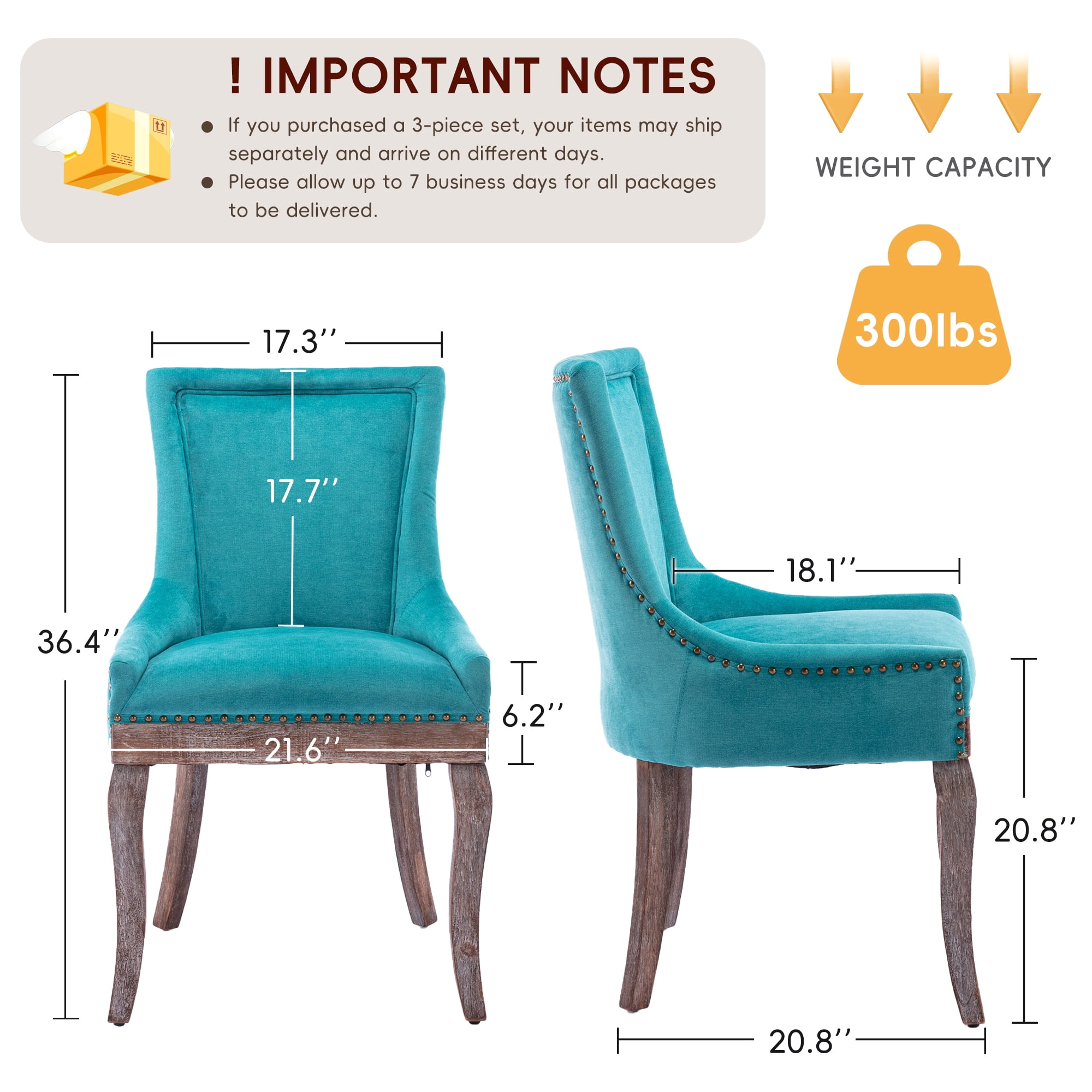 DONICK Vintage Fabric Upholstered Dining Chairs,Solid Wood Kitchen Dining Room Chairs with Nailheads Solid Wood Legs (Blue,Set of 2)