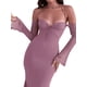 thumbnail image 3 of VISgogo Vestido Midi Elegante para Mujer, Vestido de Fiesta con Cola de Pescado de Color Sólido y Manga Larga con Escote Halter y Tirantes Halter VISgogo moda, 3 of 7