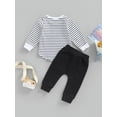 thumbnail image 5 of Douhoow Toddler Boy 2 Piece Outfit Long Sleeve Striped Sweatshirt Drawstring Pants Fall Clothes, 5 of 9