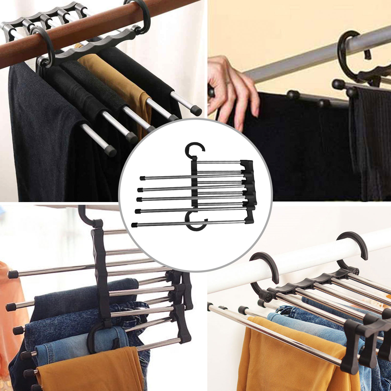 Xinqi Star 5PCS Pants Hangers Trouser Hangers S-type 5 layers Stainless Steel Trousers Rack Space Saving Storage Rack Space Saving,Multi-function Jeans Holder