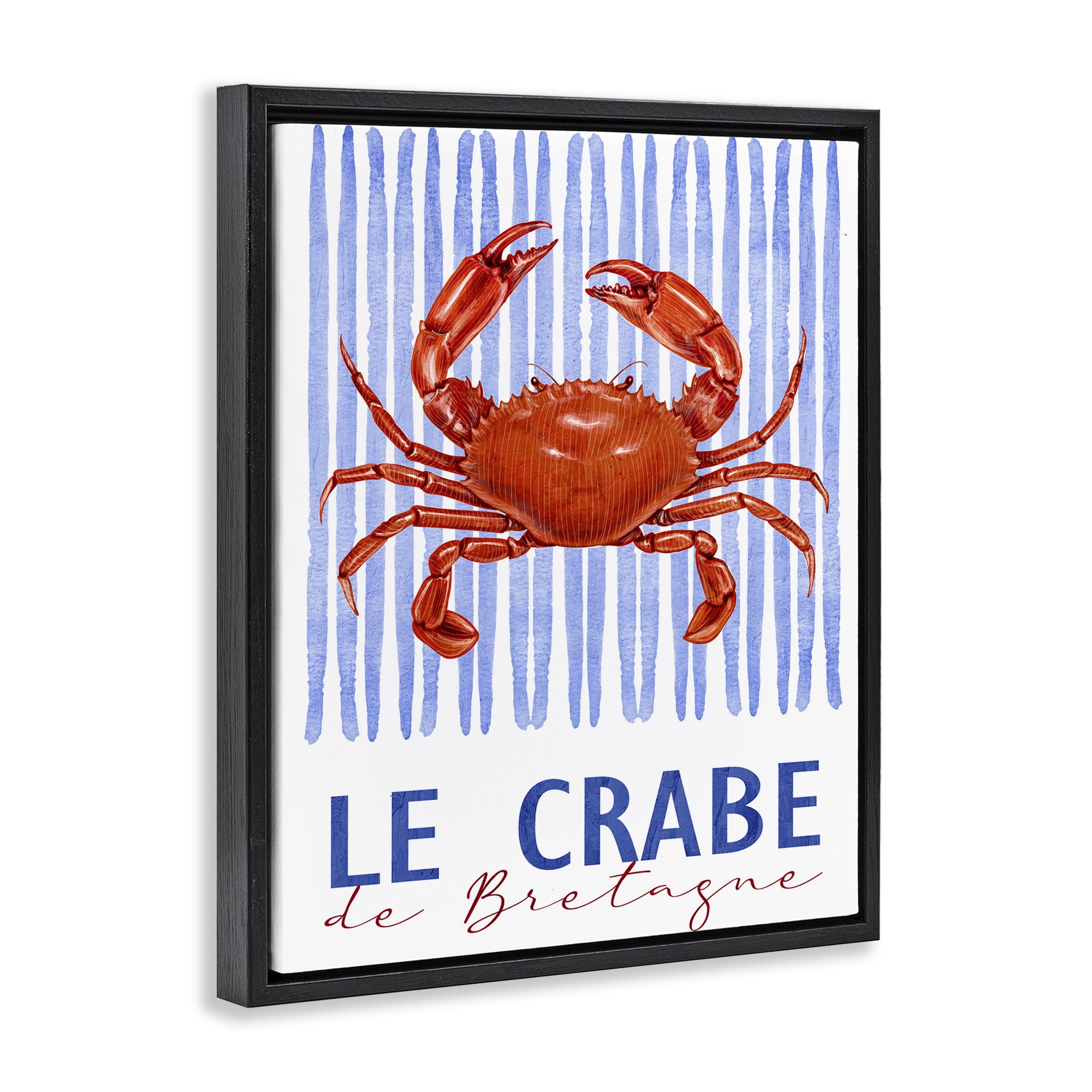 Stupell Industries Le Crabe Nautical Stripes Black Framed Floater Canvas Wall Art, design by Kim Allen