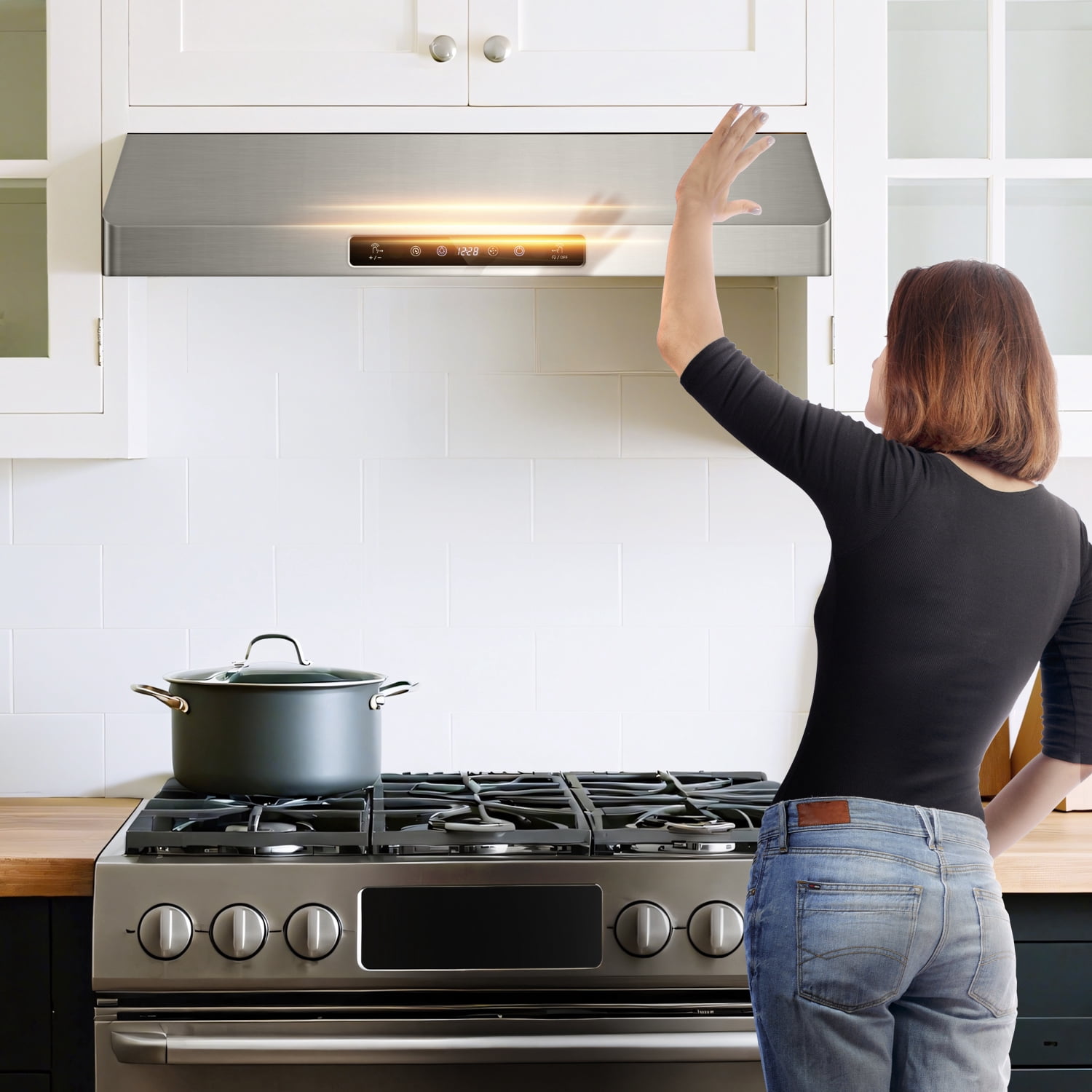 Aaobosi Under Cabinet Range Hood 30 Inch 750CFM Stainless Steel Kitchen Stove Vent Hood 3 Speed Exhaust Fan with Remote Control