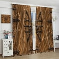 thumbnail image 4 of Wooden Barn Door Curtain Wooden Cafe Curtains Western Wood Cabin Decor Retro Brown for Living Room Bedroom Blackout Rod Pocket Printed Window Drapes 2 Panel 52x84in, 4 of 6